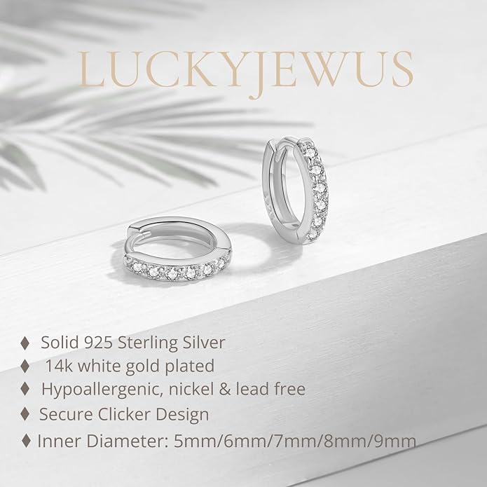 925 Sterling Silver Small Hoop Earrings for Women,14K Gold Plated Tiny Huggie Earrings for Cartilage, Helix, Tragus, Dainty Lightweight Hypoallergenic Mini Hoops,5mm/6mm/7mm/8mm/9mm