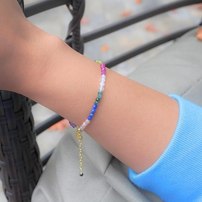 Faceted Bracelet for Women, Certified 925 Sterling Silver with 18K Gold Vermeil Healing Crystal Bracelets for Women - Crystals and Healing Stone Bracelet Women Jewelry for Gift