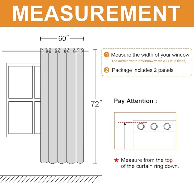 Hiasan Grommet Blackout Curtains for Bedroom, 60 x 72 Inches - Thermal Insulated & Light Blocking Window Drapes for Living Room/Dorm Room, Set of 2 Panels Sewn with Tiebacks, Brown