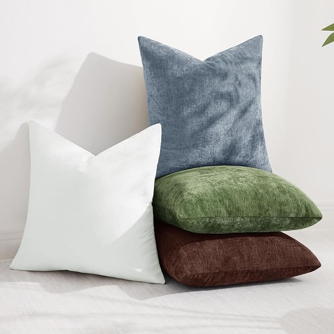 decorUhome Soft Chenille Haze Blue Throw Pillow Covers 26X26 Set of 2 | Decorative Fall Couch Pillow Covers Solid Dyed Accent Modern Euro Sham Farmhouse Neutral Square Pillow Cases for Sofa
