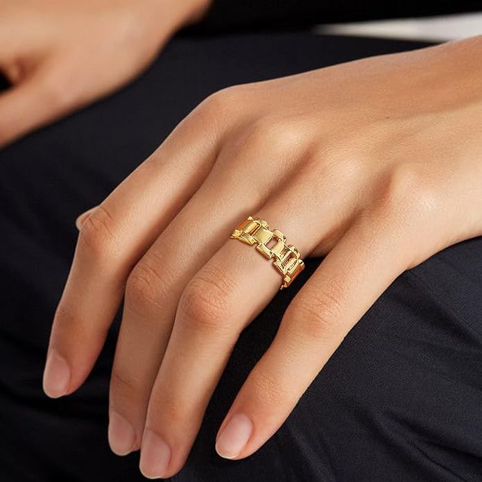 VNOX Gold Thumb Rings for Women 丨 14k Gold Plated Stainless Steel Chunky Statement Rings Link Band Ring Stackable Rings Chunky Signet Ring for Womens Jewelry Trendy