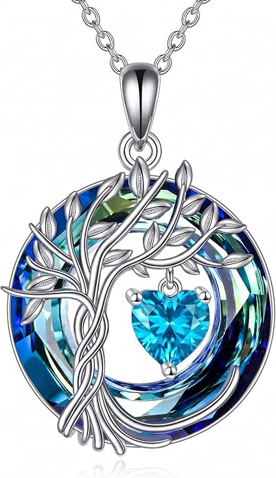 CRMAD Tree of Life Necklace Birthstone Pendant Necklaces with Crystal Anniversary Birthday Wedding Jewelry for Mom Her Wife Sister