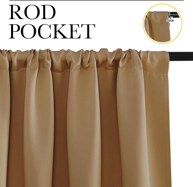 NICETOWN Blackout Curtains for Living Curtains, Gold Brown, Set of 2, 52 by 63 Inch, Window Treatment Blackout Curtain Panels, Home Decor Thermal Insulated Solid Drapes for Bedroom