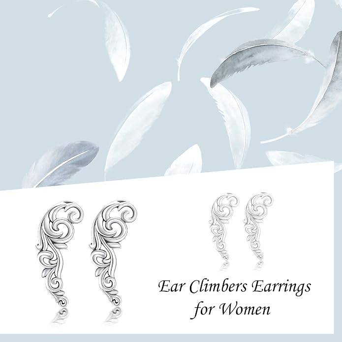 Ear Climbers Earrings for Women Sterling Silver Vintage Ear Crawler Earrings Jewelry Gifts for Women