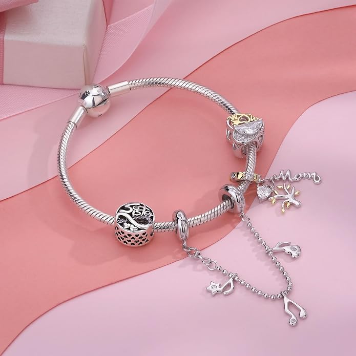 NINGAN 925 Sterling Silver Charm Golden Love Charm Buckle Safety Chain Travel Bead Firefly Dragonfly Pendant, Suitable for Women Bracelet and Necklace as Gift from Mom and Friends