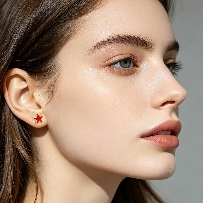 JMLOON 12 Pairs Enamel Flat Back Stud Earrings Surgical Stainless Steel Round Heart Star Square Hexagon Screw Back Stud Earrings