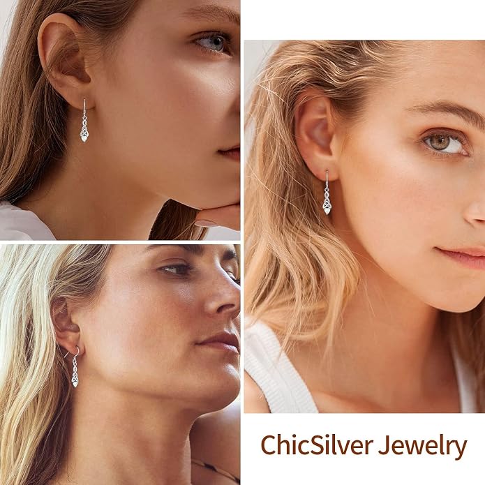 ChicSilver Sparkling Heart Birthstone 925 Sterling Silver Celtic Knot Dangle Hook Earrings (with Gift Box)