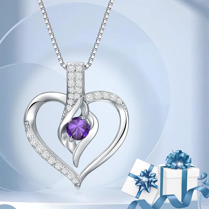 Birthstone Necklace Gifts for Women, 18K Gold-plated Sterling Silver Love Heart Necklace Durable Box Chain Women Jewelry Gifts for Her 20"