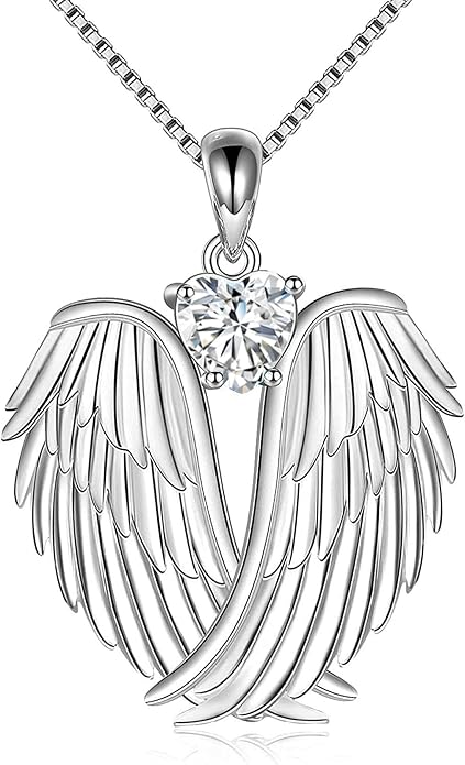 YFN Angel Wings Necklace 925 Sterling Silver Guardian Angel Wings Pendant Necklace Birthstone Necklace for Women Girls Christmas Jewelry Gifts
