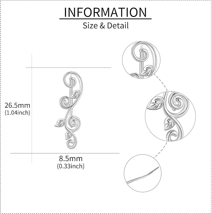 Ear Climbers Earrings for Women Sterling Silver Vintage Ear Crawler Earrings Jewelry Gifts for Women