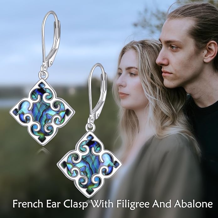 Abalone Shell Dangle Drop Earrings for Women 925 Sterling Silver Filigree Bohemian Earrings Jewelry Gift