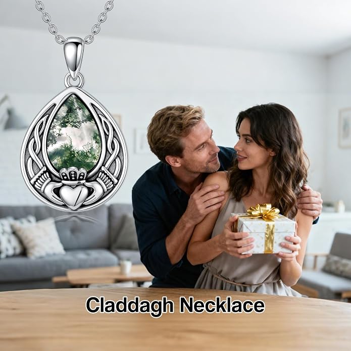 PELOVNY Celtic Knot Necklaces for Women 925 Sterling Silver Gemstone/Birthstone Teardrop Infinity Necklace Irish Celtic Pendant Jewelry Gifts for Mom Daughter Wife