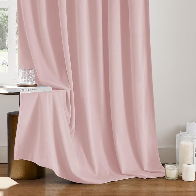 HOMEIDEAS 100% Blackout Pink Velvet Curtains, Thermal Noise Reduction Luxury Velvet Curtains for Bedroom Preppy Room Decor, Living Room, 52 X 96 Inch, 2 Panels