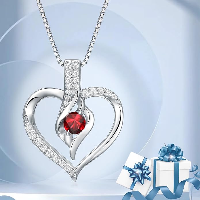 Birthstone Necklace Gifts for Women, 18K Gold-plated Sterling Silver Love Heart Necklace Durable Box Chain Women Jewelry Gifts for Her 20"