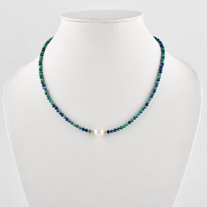 InfinityGemsArt Gemstone Gold Necklace For Women, Birthstone Natural Crystal Stone With Freshwater Pearl Beaded Jewelry, Gold Plated 18 Inch Chain