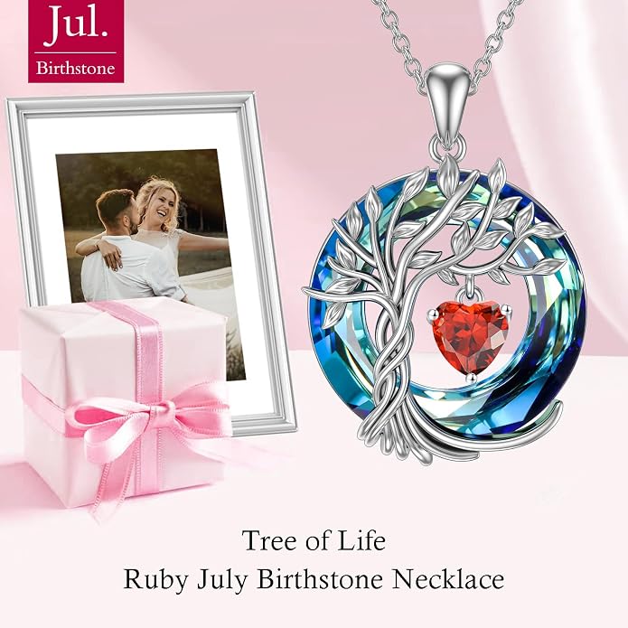 TOUPOP Tree of Life Birthstone Necklaces 925 Sterling Silver Irish Celtic Tree Pendant with Blue Crystal Birthday Jewelry Gifts for Women Mom Wife Her