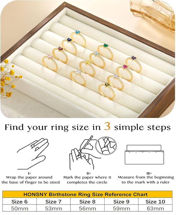 Honsny Heart Birthstone Gold Rings for Women Non Tarnish 14K Gold Plated Stackable CZ Gemstone Emerald Pinky Ring Dainty Engagement Promise Rings for Her Waterproof Jewelry Graduation Gifts Size 6-10
