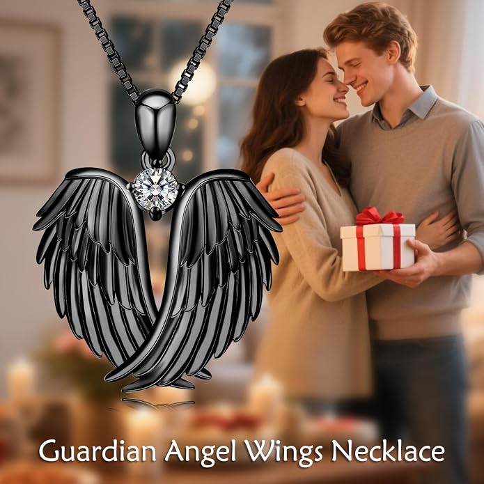 YFN Angel Wings Necklace 925 Sterling Silver Guardian Angel Wings Pendant Necklace Birthstone Necklace for Women Girls Christmas Jewelry Gifts