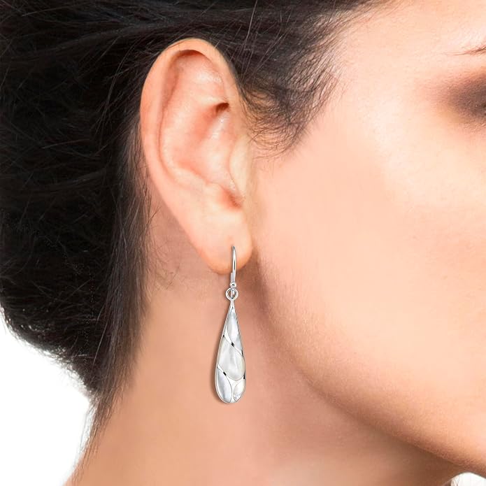 AeraVida Vintage Stone Teardrop Birthstone Sterling Silver Earrings, 9x45 mm | Dangle Earrings for Women