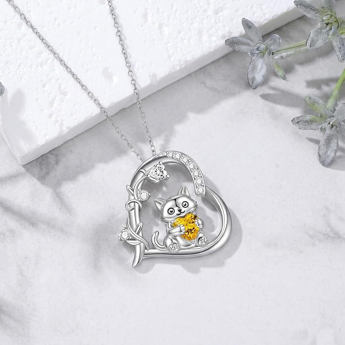 PELOVNY Teddy Bear Necklace for Women 925 Sterling Silver Bear/Highland Cow/Fox/Cat/Axolotl Birthstone Necklace Christmas Birthday Jewelry Gifts for Mom Daughter Wife Sister