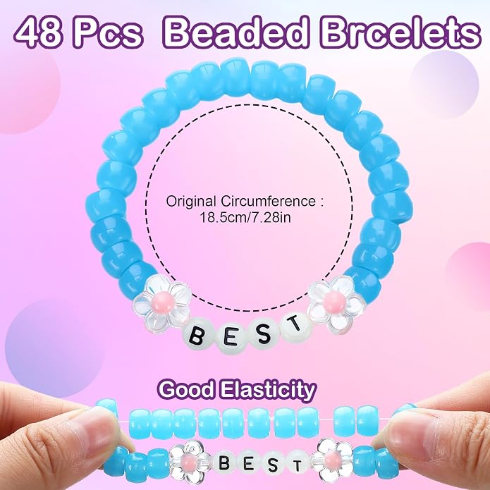 Equsion 48 Pcs Music Party Supply Rave Kandi Bracelets Glow in the Dark Wear and Trade Handmade Party Rave Bracelets Alphabet Plus Music Festival Accessories Every Time for Women Men
