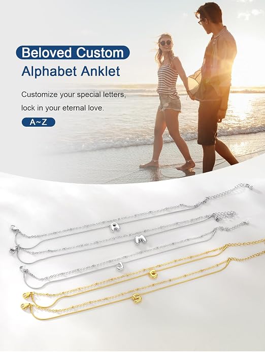 ChainsProMax Initial Ankle Bracelets for Women, Waterproof Anklets Bracelet Adjustable Summer Beach Women Foot Jewelry, Stainless Steel/Gold Plated-Send Gift Box/Letter A-Z