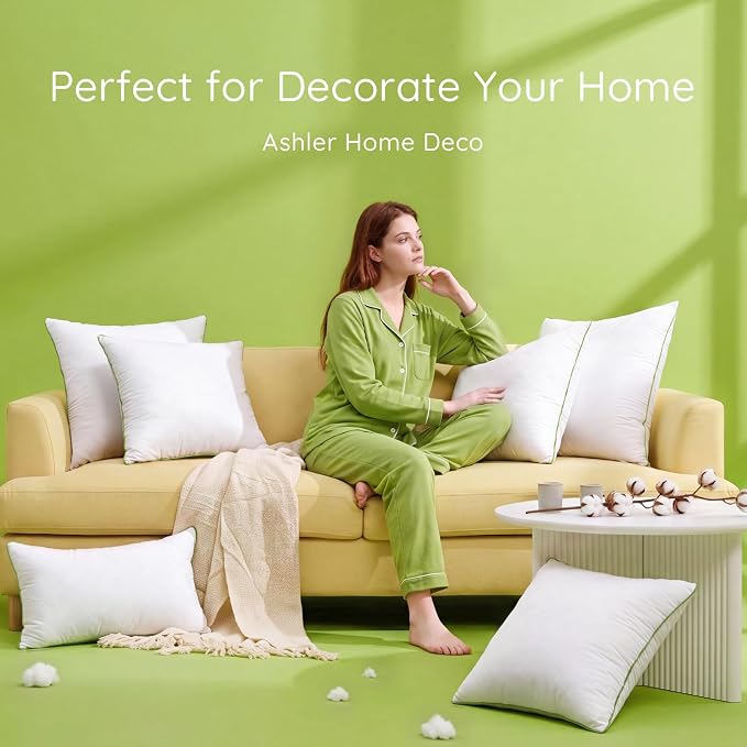 Ashler Home Deco 20x20 Pillows Insert (Set of 2) - Throw Pillow Inserts with 100% Cotton Cover - 20 Inch Square Interior Sofa Stuffer Pillow Inserts -Decorative White Couch Pillow