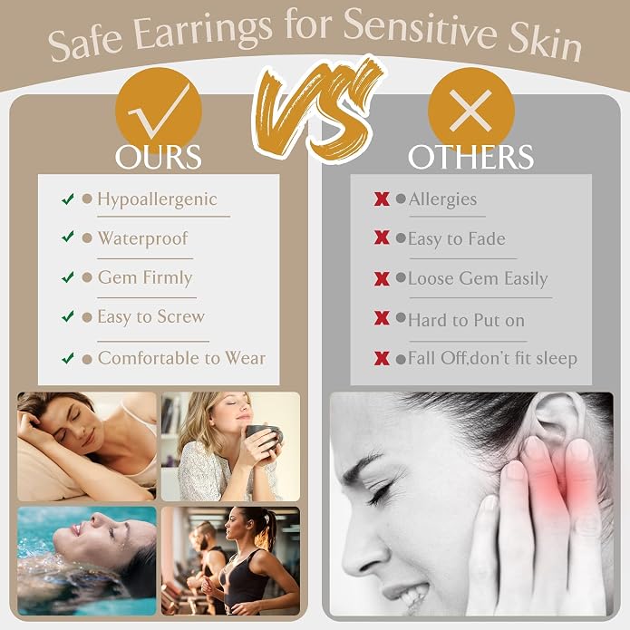 LOLIAS Small Hypoallergenic Flat Back Stud Earrings for Women Men 14K Gold Plated Surgical Stainless Steel Earring Sets Tiny Screw Back Cartilage Earrings for Sensitive Ears