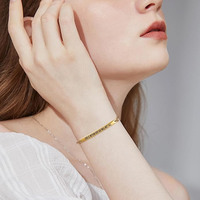 Dont Let The Hard Days Win Bracelet - Gold Hard Day Motivational Bangle Stainless Steel Engraved Words, Inspirational Chain Jewelry Gifts for Women Friend