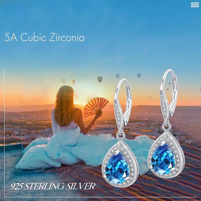 Trendy Dangle Earrings for Women Teen Girls Sterling Silver 12 Birthstone Earrings Minimalist Hypoallergenic Earrings for Sensitive Ears Jewelry Gifts