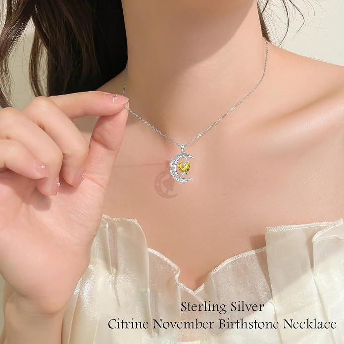 TOUPOP Moon and Star Birthstone Necklace for Women 925 Sterling Silver Celtic Moon Jewelry Birthday Mothers Day Gifts for Mom Wife Her