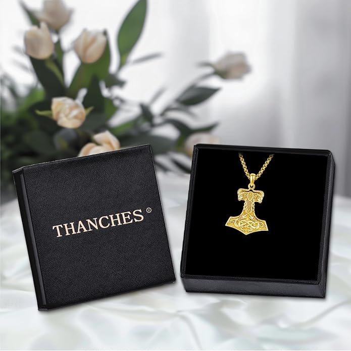 Viking Thor's Hammer Necklace for Men Women, S925 Sterling Silver Vintage Norse Talisman Mjolnir Necklace Amulet Pendant Jewelry Gifts with Sturdy Box Chain