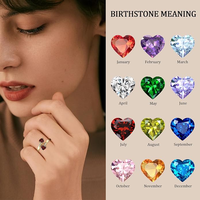 Yaresul 1CT Adjustable Women Heart Ring 14K Gold Plated Birthstone Rings for Women Promise Ring for her Simulated Gemstone Statement Stackable Band Width 2mm Open Size 5~9