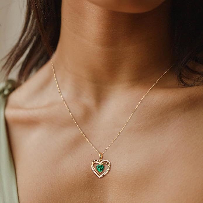 Anniversary Charm Necklace, Sterling Silver 14K Gold Plated Chain with Interlocking Heart Pendant Elegant Birthstone Necklaces for Women, Length 18"