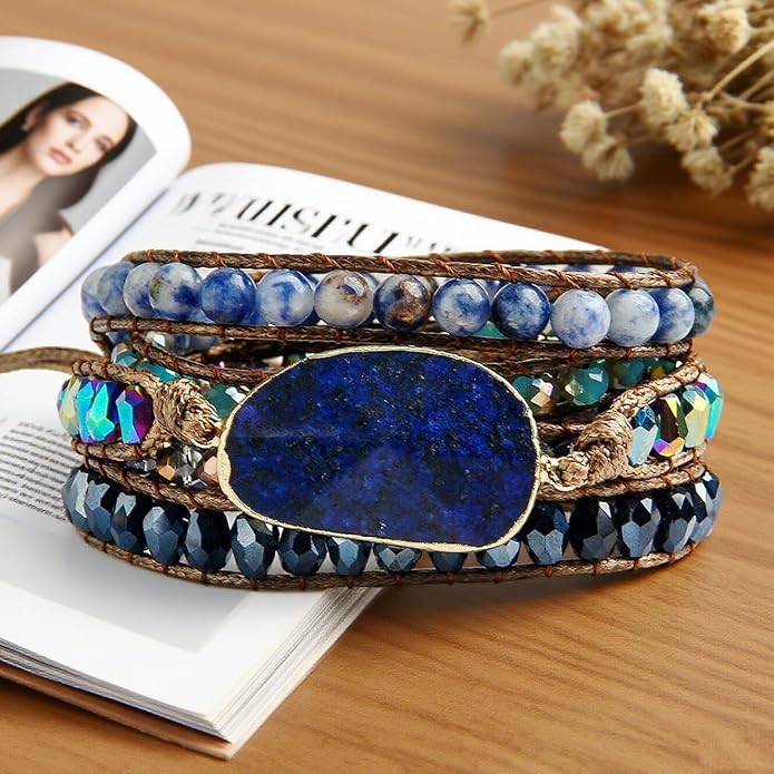 Women Wrap Bracelets Boho Natural Stone Jasper Turquoises Strand Bracelet Jewelry Collection