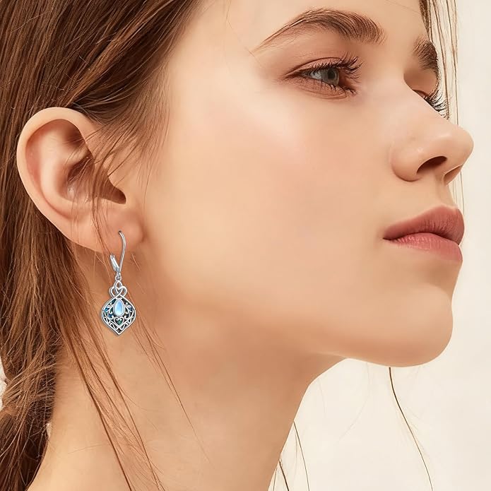 DAOCHONG 925 Sterling Silver Filigree Moonstone Sunflower Necklace Celtic Teardrop Abalone Shell Jewelry for Women Birthday Christmas Anniversary
