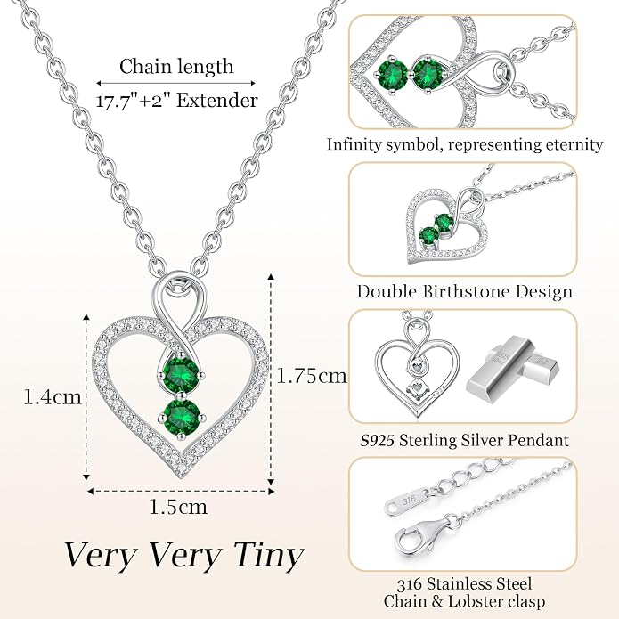 LOUISA SECRET Double Birthstone Necklaces for Women, 925 Sterling Silver Infinity Love Heart Pendant Necklace for Her, Birthday Anniversary Valentine's Day, Christmas, Wedding, Graduation Gift for Her, Personalized Gifts, Jewelry Gifts for Wife Mom Gir...