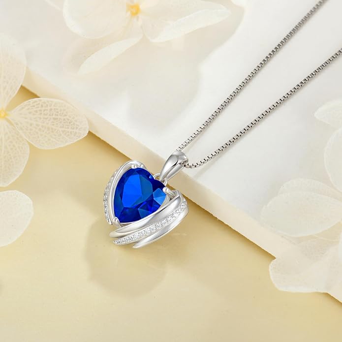 Birthstone Heart Necklace for Women, Infinity Love Heart Birthstone Crystal Charm, 925 Sterling Silver Zirconia Necklace for Mother's Day for your mother and jewelry for your beloved ones on anniversaries