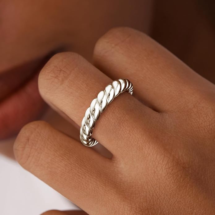 Non Tarnish Gold Chunky Rings for Women, 14K Gold Plated Statement Dome Rings Stacking Silver, Adjustable Mens Eternity Wedding Band Mixed Metal Jewelry Size 3-13