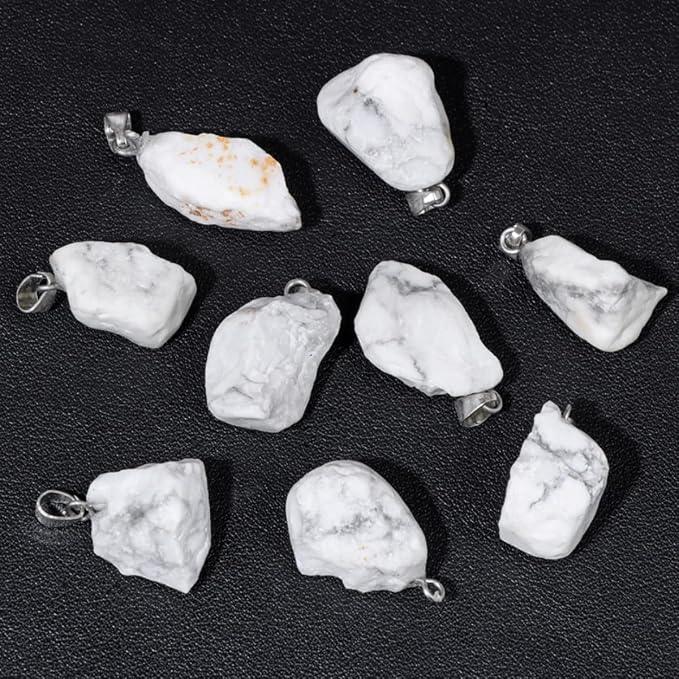 10pcs Irregular Raw Natural Howlite Rock Stone Pendant Healing Crystal Chakra Gemstone Charm for Jewelry Making DIY Necklace Earrings Accessories Reiki