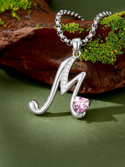 Birthday Gifts for Women Alphabet A to Z Initial Birthstone Pendant Necklaces for Women - 18k White Gold Plated Personalized Name Jewelry Anniversary Graduation Gifts for Wife Her Daughter Girlfriend(with Gift Box)