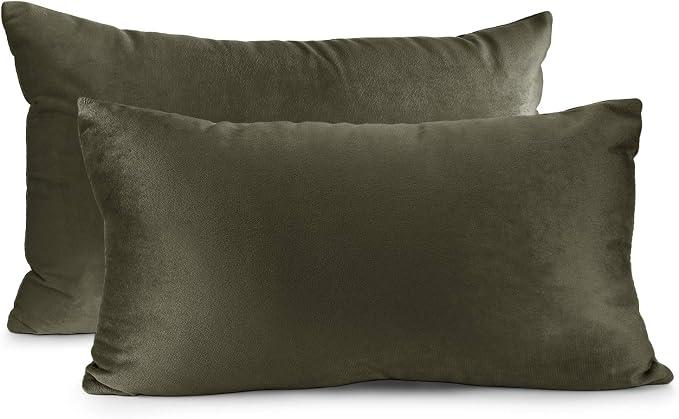 Nestl Throw Pillow Covers, Cozy Velvet Decorative Pillow Covers 12 x 20 Inches, Soft Solid Couch Pillow Covers for Sofa, Bed and Car, Set of 2 - Khaki