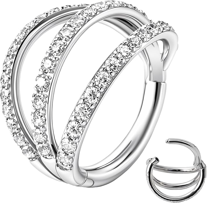 20/16G CZ Hinged Nose Rings Hoop, 316L Surgical Stainless Steel Cartilage Earring, Septum Clicker Ring, Daith Helix Rook Tragus Conch Lip Lobe Piercing Jewelry