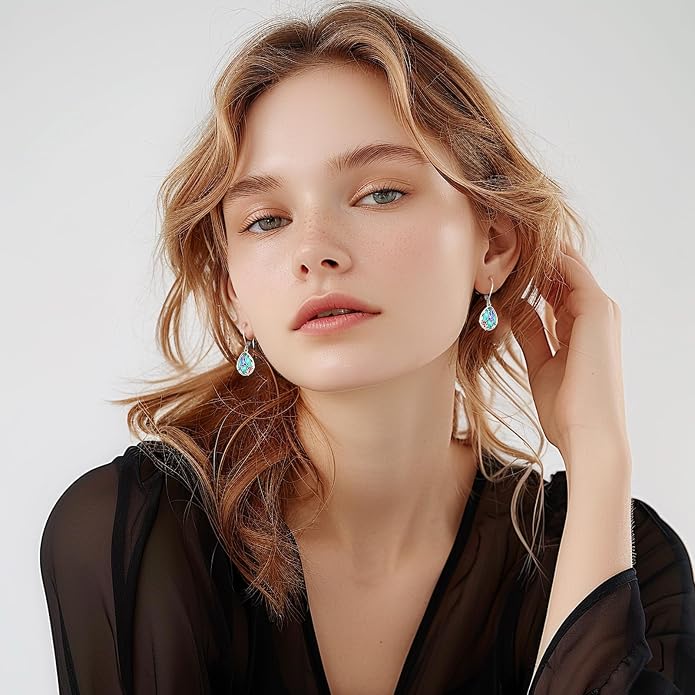 Dangle Earrings Sterling Silver Moonstone/Turquoise/CZ/Crystal Earrings for Women Tree of Life Animal Filigree Leverback Earrings Jewelry Gifts
