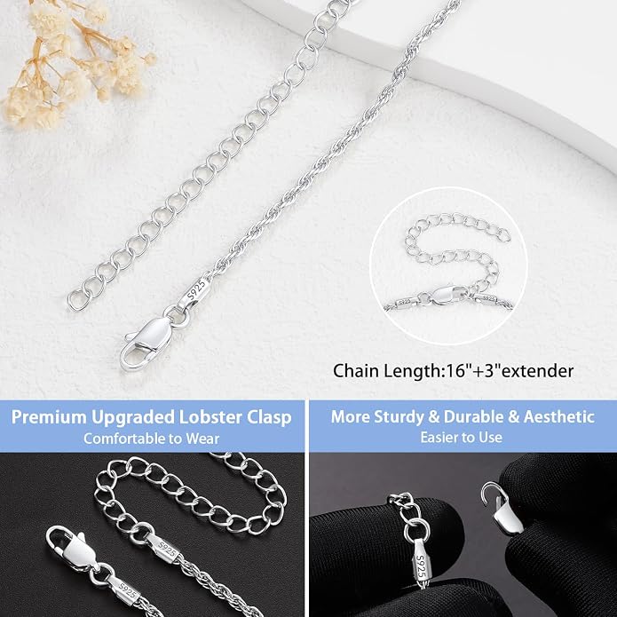 Jewlpire 925 Sterling Silver Plated Rope/Cuban/Paperclip/Herringbone Chain Necklaces for Women, 18K Gold Plated Chain Necklace,Hypoallergenic Women's Chain Necklaces 16+3 Inch