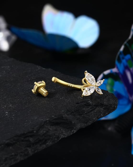 14K Gold Plated Belly Button Rings 925 Sterling Silver Belly Navel Rings for Women Surgical Steel Navel Piercing Jewelry