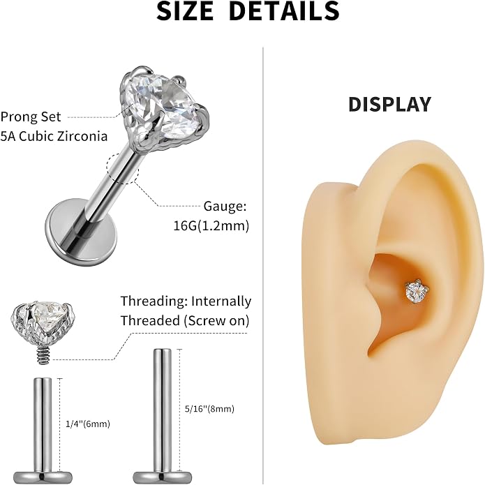 FINE4U 16G ASTM F136 Titanium Dragon Claw Piercing Jewelry Stud with 6mm 8mm post for Conch Helix Tragus Flat, Hypoallergenic Internally Threaded