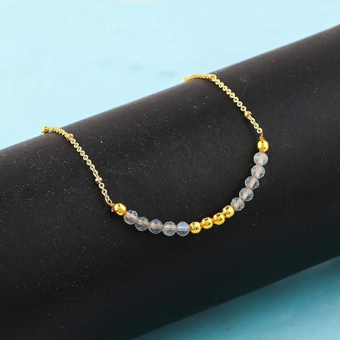 Satellite Chain Necklace 16+2 Inch Gold Plated – Dainty Layering Jewelry with Gemstone Beads – Minimalist Choker Necklace for Women – Delicate Gift for Her