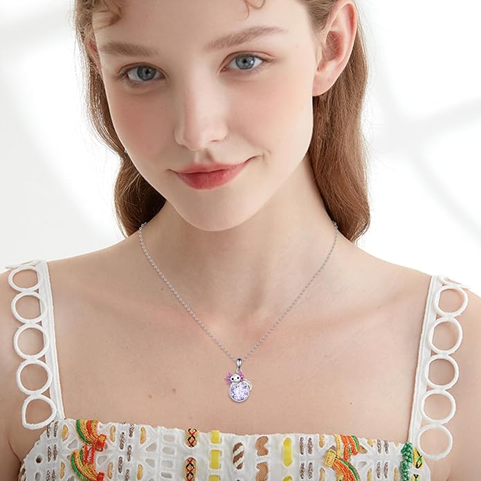 Birthstone Axolotl Necklace Sterling Silver Axolotl Pendant Cubic Zirconia Jewelry Birthday Gifts for Women Men