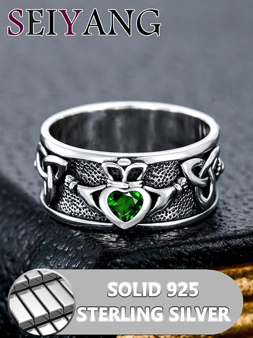Seiyang Claddagh Ring 925 Sterling Silver Celtic Ring Jewelry Irish Band Gift for Men Women (with Gift Box)